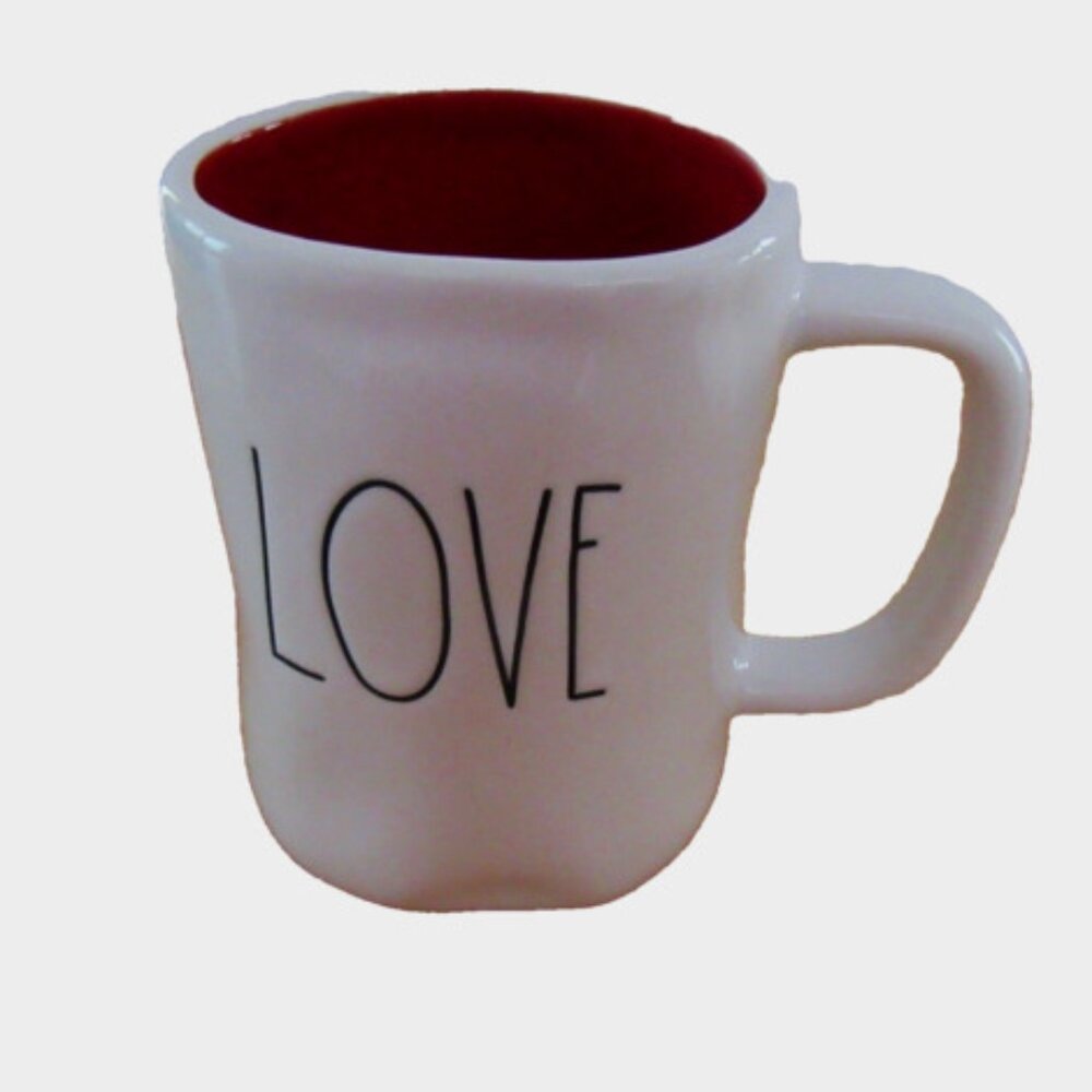 RAY DUNN large white mug "LOVE YOU" - 16 oz.- Ceramic coffee cup - Valentine